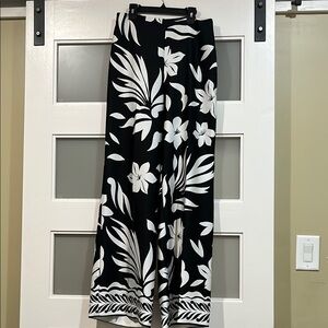 Black and White satin Floral Wide-Leg Pants tropical wide leg silky 6